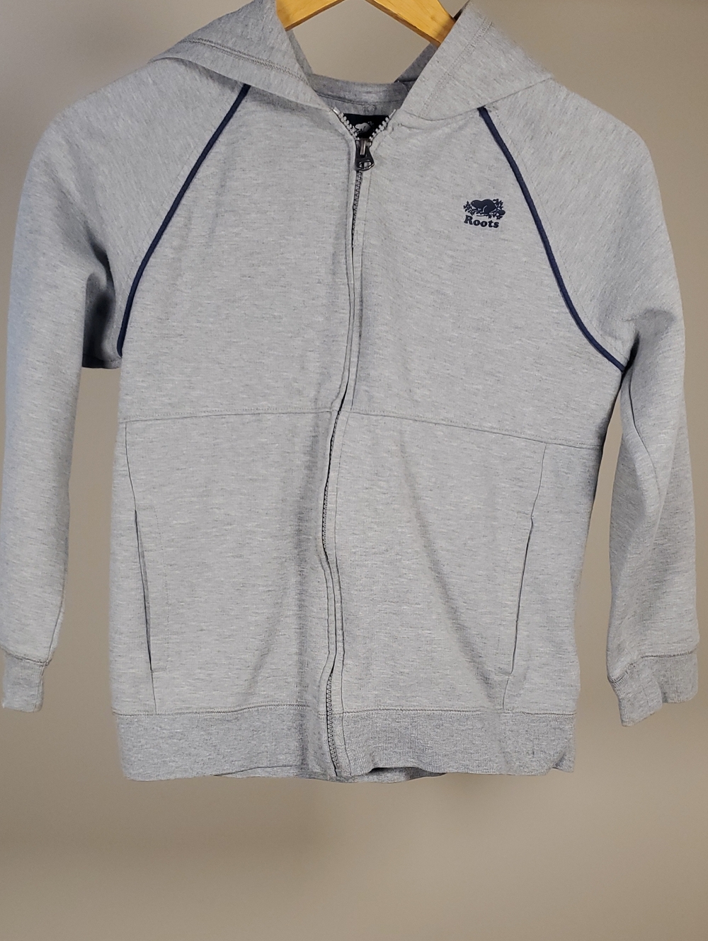 Roots Kids Light Gray Hoodie with Navy Trim